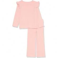 Essentials - Conjunto de atuendo de canalé ancho para niñas, paquete de 2, color rubor, talla M - Rosa - Ver 2
