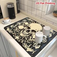 1/10 pezzi Tappetino drenante con motivi teschio nero e bianco, antiscivolo super assorbente e ad asciugatura rapida in diatomite per macchina da caffè espresso, sottobicchiere resistente all'usura, tappetino per asciugatura stoviglie da bancone, forniture per cucina domestica - Grigio Scuro - Visualizzare 11
