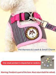 Multi-Style Series Pet Harness And Leash Set, Random Small Pendant Included, 6 Pattern Options, Anti-Escape Adjustable Cat And Dog Vest-Style Harness, Suitable For Medium And Small Pets Outdoor Walking Dog Leash, Pet Clothing And Accessories - Multicolor - View 36