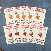 5 piezas Llaveros de langosta de dibujos animados con tarjetas de aliento, regalo ideal para amantes de los regalos y amigos cercanos, adecuado para cumpleaños, bodas, se puede usar como bolso, bolso de mano, coche y colgante de teléfono - Multicolor - Ver 3