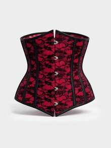 Women's Floral Lace Gothic Corset Belt, Vintage Boned Waist Cincher Bodyshaper For Party Going Out - Red - View 5