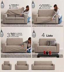 3-Piece Stretch Elastic Sofa Cover Set, Complete Living Room Set - Apricot - View 4
