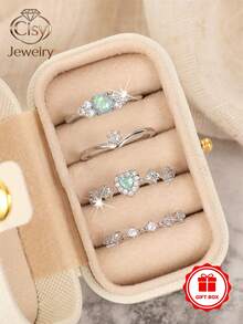 4pcs Elegant Cubic Zirconia Stone Rings Set With Gift Box, Suitable For Women, Applicable For Wedding, Engagement, Anniversary Party, Jewelry Valentine's Day Gift And More - 1# - View 12