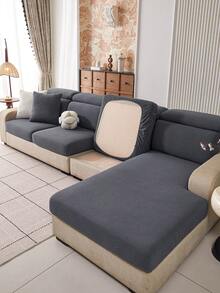 1pc Forest Leaf Jacquard Elastic Stretch Sofa Cover, Sofa Cushion Cover, Backrest Cover, Minimalist Style, All-Season Use, Pet-Proof, Anti-Scratch, Holiday Decor, Easy To Clean, Suitable For L-Shaped Sofa - Dark Grey - View 4