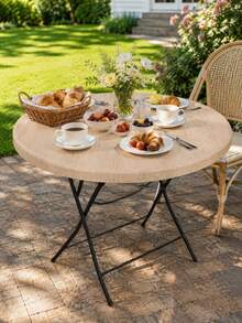 1pc-Natural Wood Grain Round Elastic Fitted Table Cover, Simple Farmhouse Stretch Polyester Tablecloth With Elastic Edge, Washable Snug Fit Table Cover For Outdoor Dining, Picnic, Camping, Garden Patio Decor - Multicolor - View 13