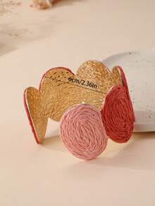 1pc Vintage Round Woven Bracelet, Bohemian Contrast Color Design, Versatile Bangle For Island Vacation, Pastoral Outings, Commuting, And Urban Daily Wear - Red - View 6