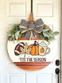 3D Rustic Wooden Autumn Football Season & Halloween Door Hanging Round Wreath Sign, Autumn Decor, Perfect For Porch Decoration, Home Indoor Seasonal Decor, Holiday Decor Wreath, Perfect Autumn Home Decor - Multicolor - View 13
