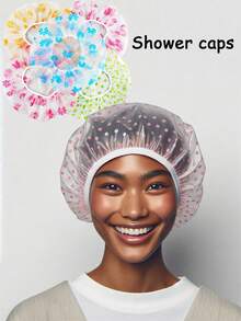 6/3/1pc Mixed Style Shower Caps, Reusable And Waterproof, With Elastic Band For Adjustable Fit, Keeps Hair Dry During Bathing, Designed For Women, Suitable For Daily Shower, Bathtub, Sauna And Hair Salon Use - Thickened Version - View 3