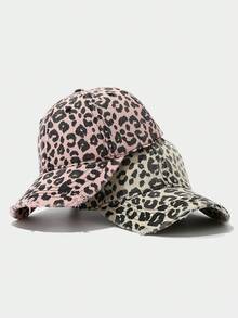 Men's Women's Leopard Print Distressed Denim Baseball Cap - A - View 3