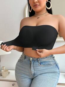 1 pieza Sujetador Bandeau Sexy con Cierre Delantero Talla Grande, Sujetador Negro sin Tirantes sin Costuras con Elevación Push-Up y Soporte Lateral - Negro - Ver 4