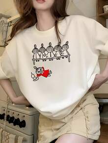 Women's Summer Fashion Short-Sleeved T-Shirt, Versatile Loose-Fitting Round Neck Top - Apricot - View 1