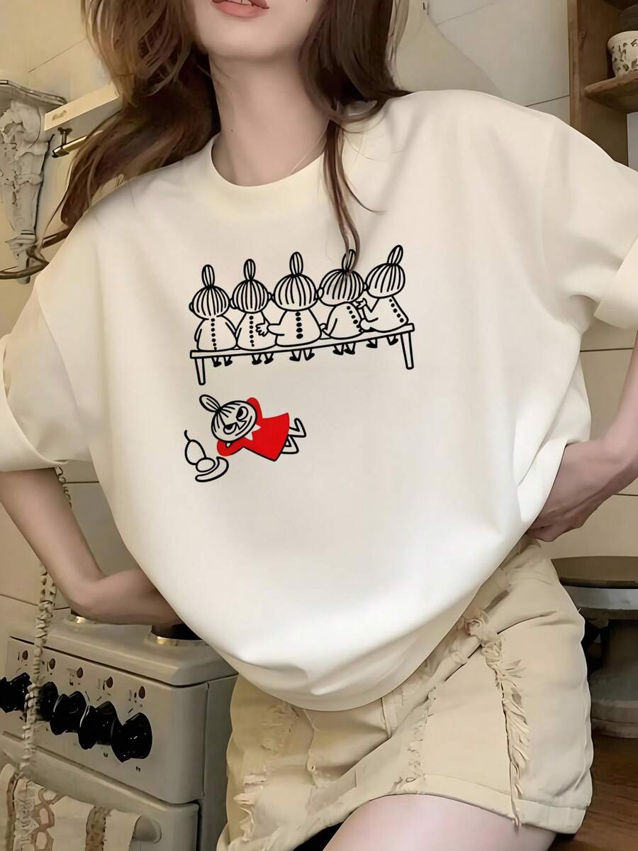 Women's Summer Fashion Short-Sleeved T-Shirt, Versatile Loose-Fitting Round Neck Top - Apricot - View 1