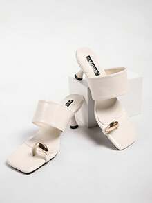 5cm New Colorblock Minimalist Toe-Post Wedge Sandals Women 2025 Summer Open Toe High Heels - White - View 8