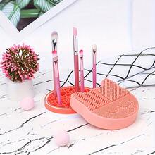 1pc Makeup Brush Cleaning Mat With Drying Rack, Suitable For Silicone Washing In The Sink, For Brushes, Eyeliners, Painting Brushes, Toothbrushes, Desktop Cosmetics Storage Rack, Portable Makeup Tools, Suitable For Travel And Home Use, A Great Gift - A - View 2