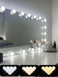 Mehrspezifikations 3-Farben USB Schminkspiegel Glühbirne, LED Make-up Licht mit drehbarer Kabelaufbewahrung, dimmbar und farbanpassbar, Schminktisch Glühbirne 4LED/6LED/8LED/10LED/12LED/14LED/16LED - Dreifarbig verstellbares Licht - Übersicht 1