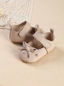 1 Pair Newborn Infant Girl Embroidered Heart Bow Cute Fashion Versatile Princess Shoes Suitable For Spring And Autumn - Apricot - View 5