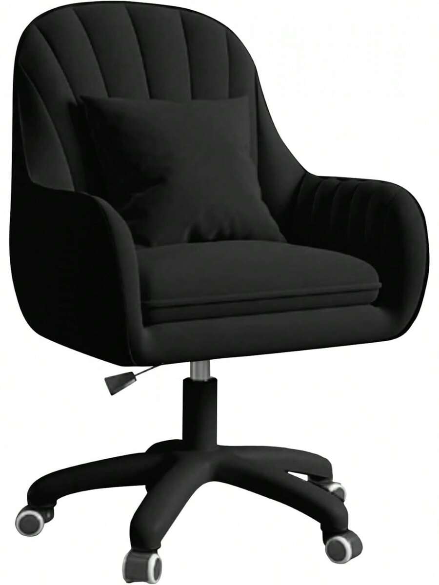 Velvet Padding Office Chair Adjustable Height 150kg Load Capacity Beige For Home Office Study Bedroom - 黑色 - 查看 1