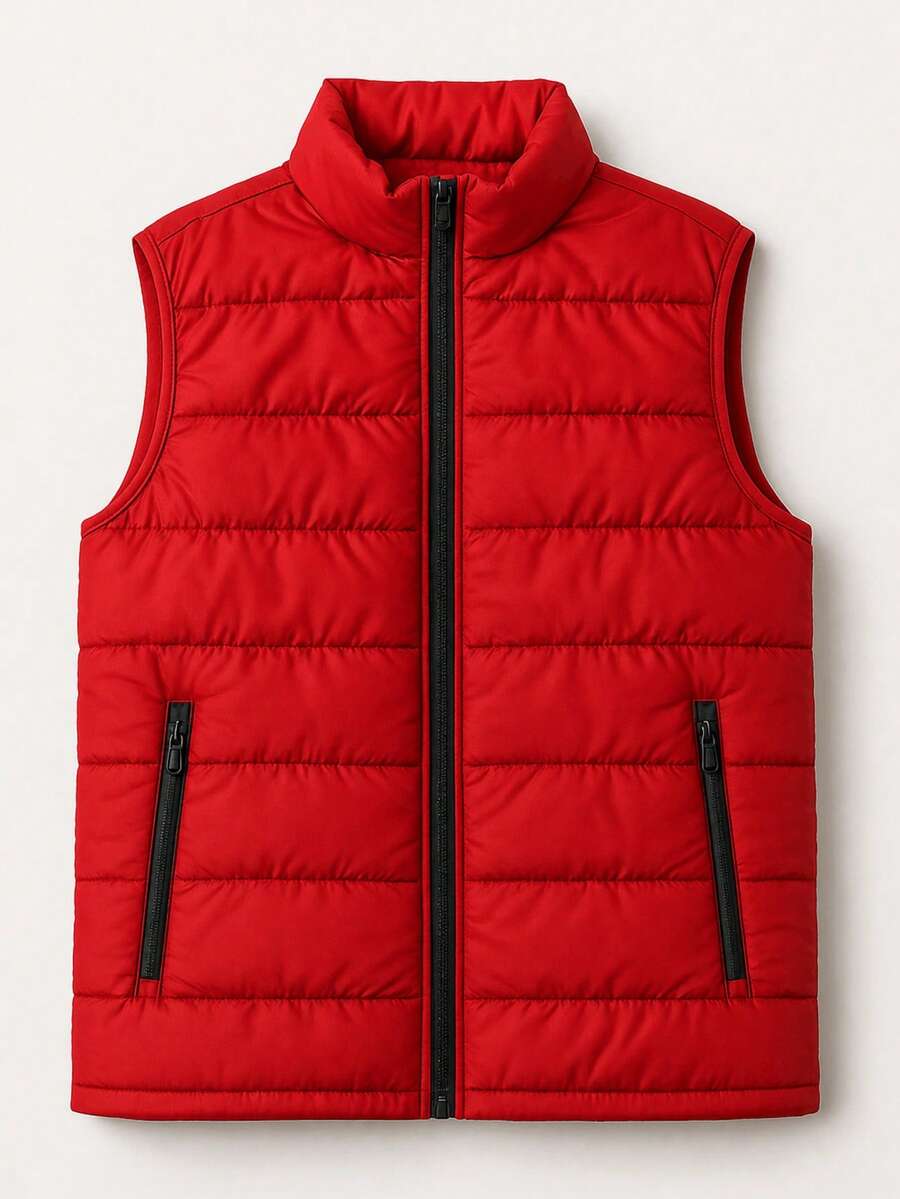 Premium Water-Resistant Nylon Puffer Vest - Best Value - Red - View 1