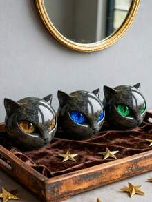 1pc Handmade Resin Black Cat Sculpture Figurine, Faux Marble Texture Desktop Art Decor, Creative Home Soft Furnishing Gift - Multiple Styles - View 5