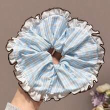 1/3 Pcs Elegant Blue Striped Scrunchie, Oversized Scrunchie, Floral Lace Low Ponytail Accessory – Versatile Hair Accessory Hair Ties Elastics Rubber Bands - Multicolor - View 8