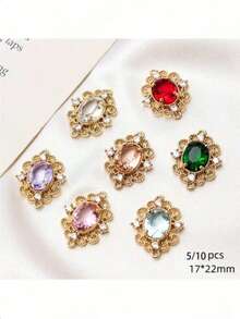 10pcs Colorful Fashion Vintage Elegant Luxury Style Copper Hollow Edge Rhinestone Double Ring Connectors DIY - Multicolor - View 1