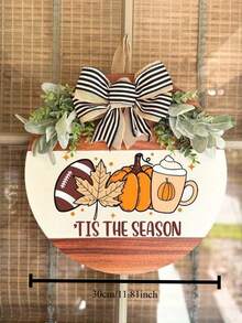 3D Rustic Wooden Autumn Football Season & Halloween Door Hanging Round Wreath Sign, Autumn Decor, Perfect For Porch Decoration, Home Indoor Seasonal Decor, Holiday Decor Wreath, Perfect Autumn Home Decor - Multicolor - View 4
