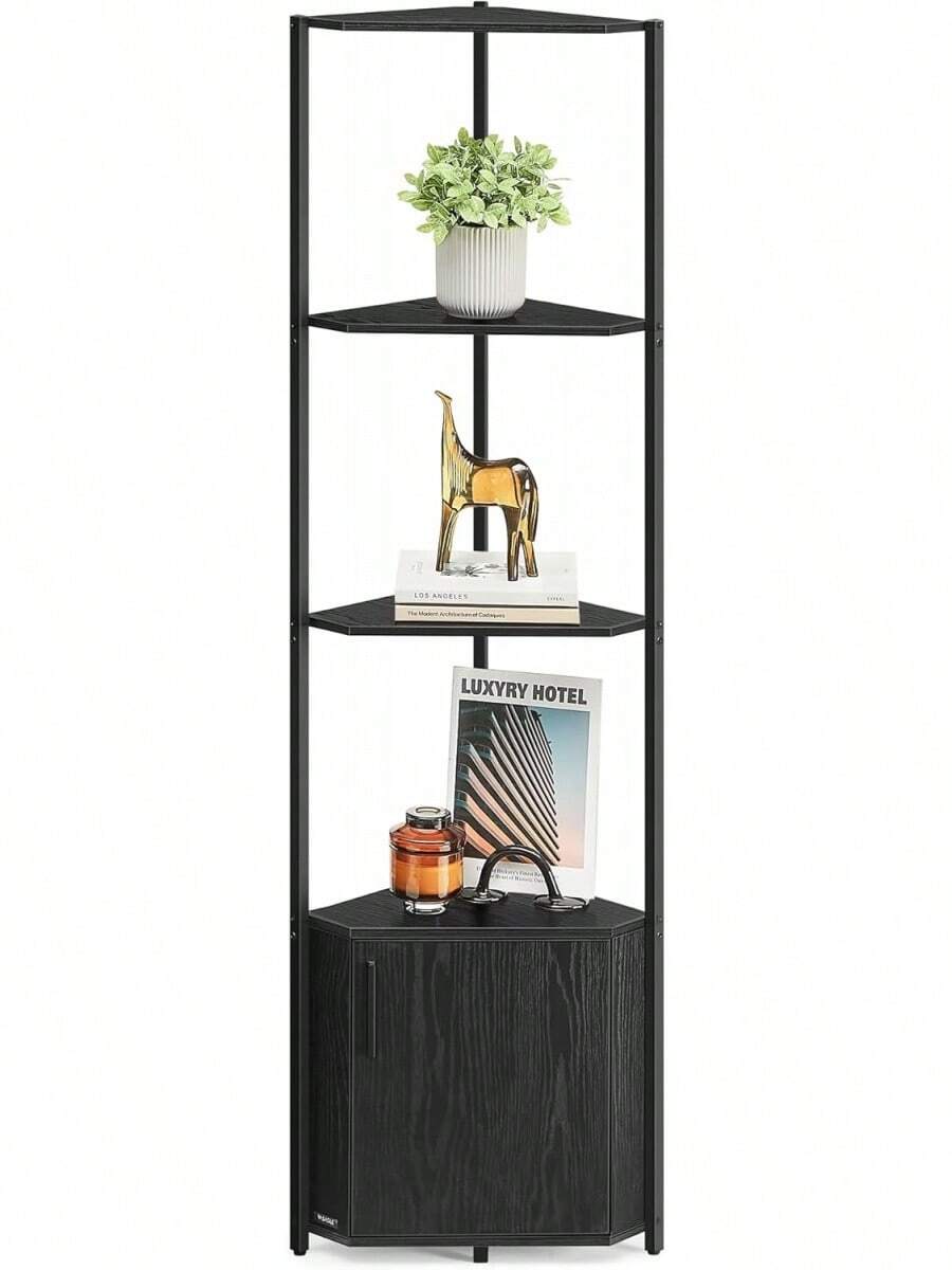 Rustic Brown Ink Black 5-Tier Corner Shelving Unit Storage Stand For Living Room Bedroom Kitchen Bathroom - Ebony Black + Ink Black - View 1
