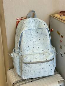 韓系Ins風星星印花後背包，日文字母刺繡大容量書包，輕便休閒學生日用背包 - 多色 - 查看 15