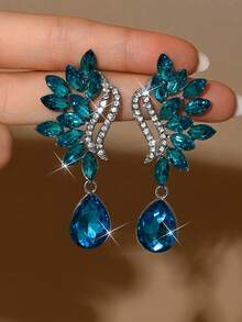 1 Pair Luxury Full Rhinestone Water Drop Long Exaggerated Earrings For Women Wedding Banquet Super Shiny Earrings - Earrings - View 1