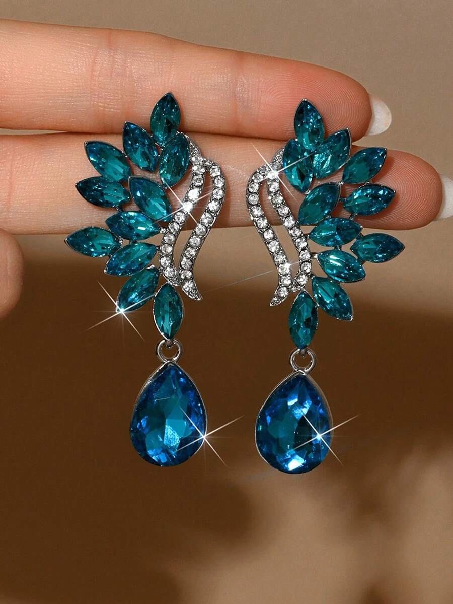 1 Pair Luxury Full Rhinestone Water Drop Long Exaggerated Earrings For Women Wedding Banquet Super Shiny Earrings - Earrings - View 1