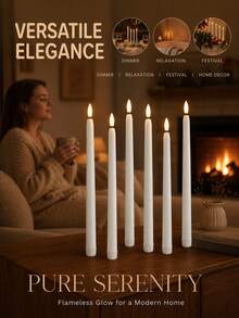 3/6/12/24 Pcs White Flameless Taper Candles Battery Operated Taper Candles Bulk LED Flickering For Wedding Church Table Centerpiece Halloween Christmas Party Decor - 白色子彈頭 - 查看 4