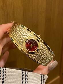 1件金色女款石英手錶，精緻簡約時尚，適合日常搭配，生日/畢業禮物，休閒聚會 - 金色 - 查看 3