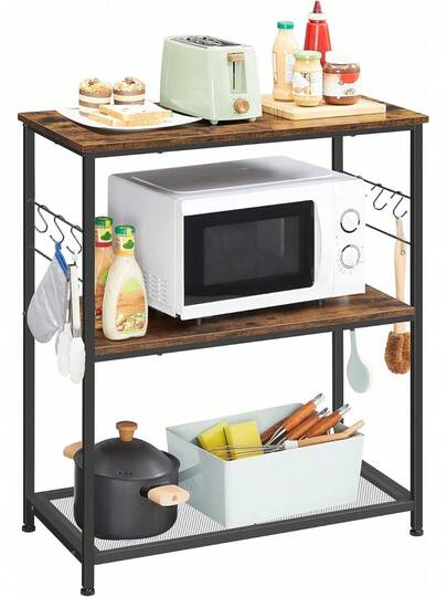 Bakers Rack Kitchen Island With Large Worktop Stable Steel Structure 60x120x90cm Modern Kitchen Shelf Easy To Assemble Oak And White