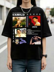 Camilo Echeverry 4 Panel Latin Pop Tracklist Vintage Concert Cotton Tee - 黑色 - 查看 1