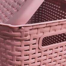 Combo Of 2 Rattan Baskets With Lids - La Ardilla Plastics - Basket, Laundry Hamper, Organizer, Polypropylene Material, Durable, Lightweight And Elegant - Ideal For Indoor And Outdoor Use, Bedroom, Laundry Area. - 粉色 - 查看 5