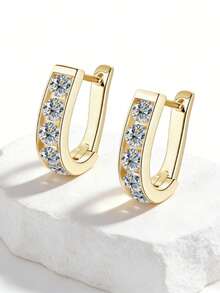 ConiiW 1 Pair 925 Sterling Silver 0.5 Carat*2 Moissanite U-Shaped Ear Cuff, Premium Design, Fresh And Elegant, Suitable For Men And Women - Gold - View 3