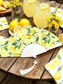2 piezas Abanico plegable con estampado de limón, abanico de mano estilo español, abanico de tela plegable portátil con estampado de limón, adecuado para fiestas temáticas, vacaciones, despedida de soltera, boda, regalo para damas de honor, accesorio para mujer, decoración de verano, viajes (estilo de limón aleatorio) - Estilos aleatorios - Ver 3