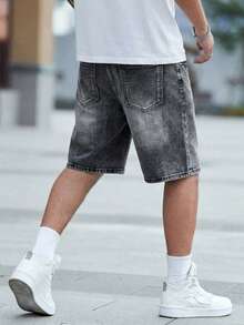 Traceable Cotton - European & American Men's Distressed Denim Shorts - Black - View 2