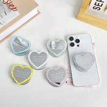 Soporte para teléfono con forma de corazón y espejo de maquillaje, soporte magnético de lujo con cristales de imitación y anillo magnético, soporte portátil y plegable - Multicolor - Ver 1