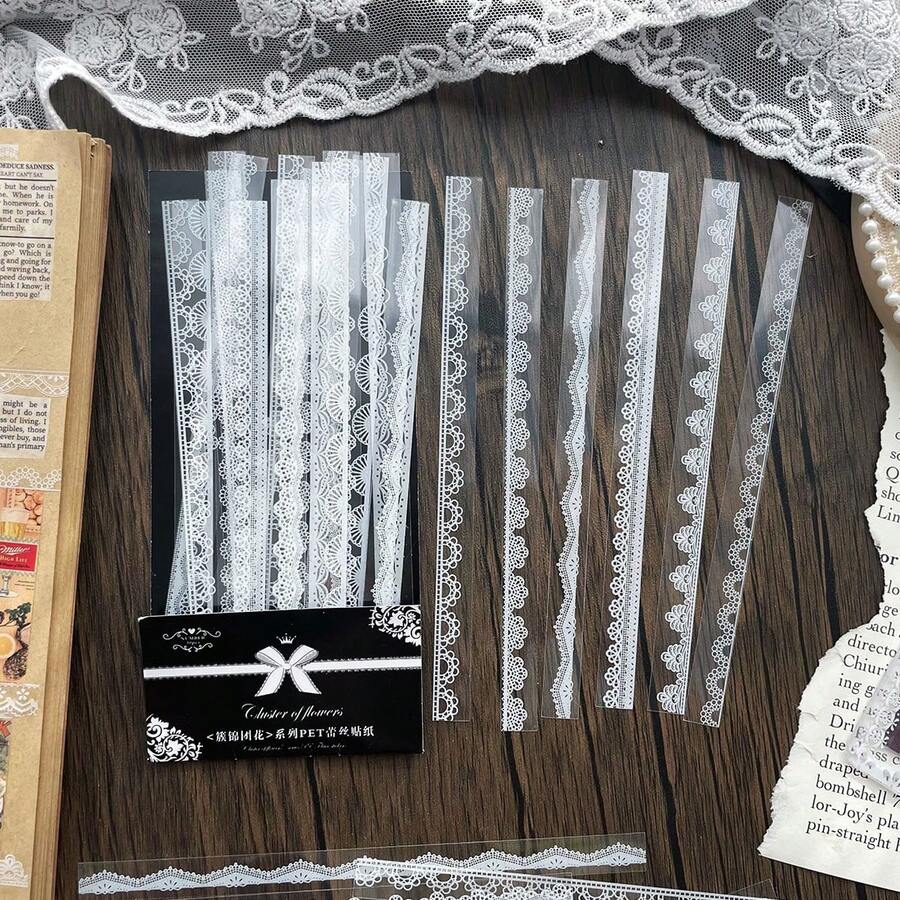 30pcs PET Waterproof Stickers, Long Lace Trim Decorative Material Stickers, Stationery Stickers, DIY Stickers - One Size Fits All - View 1