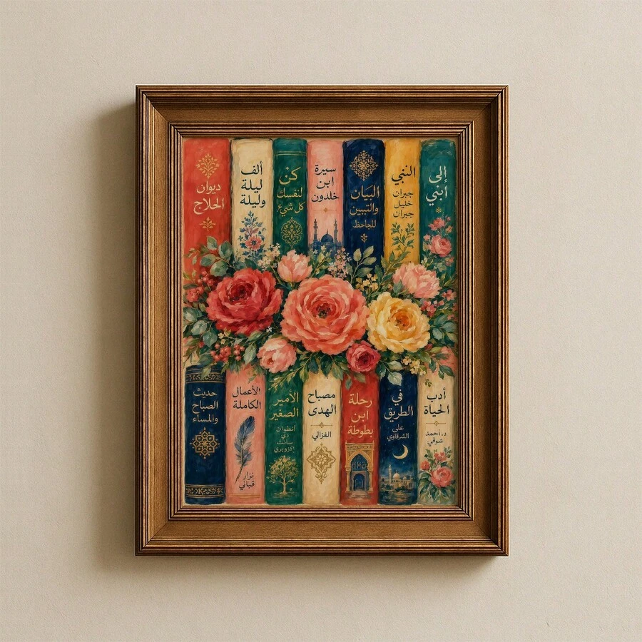 1pc Frameless Islamic Floral Book Art Arabic Calligraphy Watercolor Muslim Gift Wall Art Poster Print For Apartment Living Room Bedroom Dorm Decor, Room Decor, Prints For Wall - Flower Books - View 1