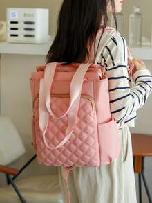 Ransel Wanita Warna Polos Multifungsi Kapasitas Besar, Ransel Pelajar Kasual Minimalis, Tas Bahu Minimalis Gaya Preppy, Tas Tangan, Ransel Multifungsi, Cocok Untuk Sekolah, Perguruan Tinggi, SMP, SMA, Perjalanan, Kantor, dan Acara Lainnya. - Berwarna merah muda - View 4