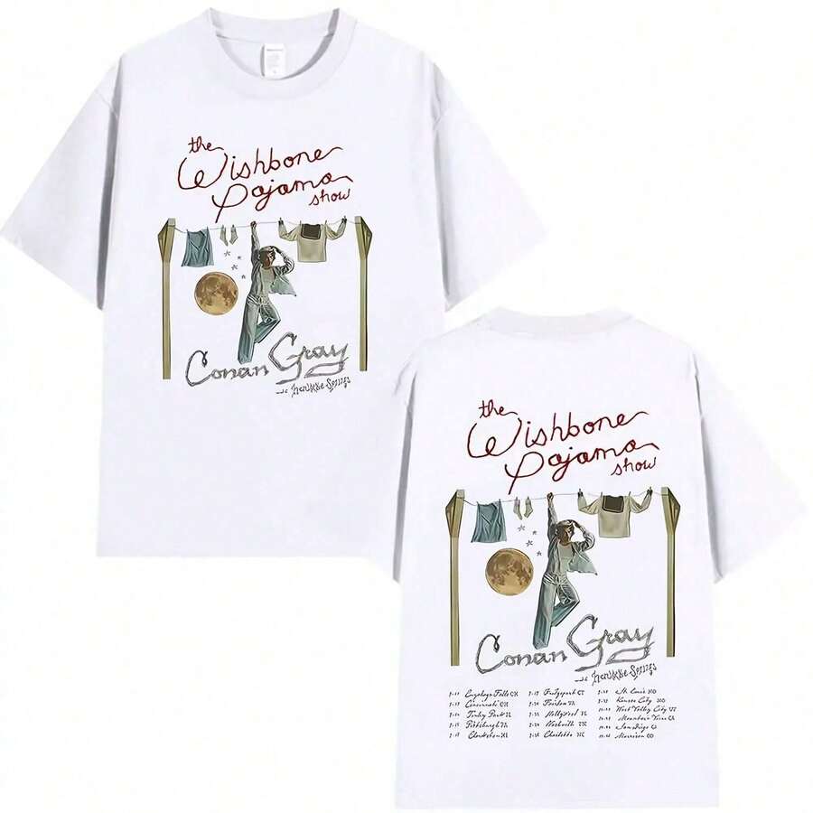 Camisetas Estampadas ConanS Gray The Wishbone Pajama Show Tour 2025 para Hombre y Mujer, Estilo Harajuku Vintage, Talla Grande - Negro - Ver 1