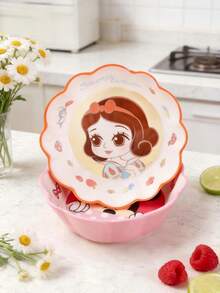 Disney 1個 520ml 迪士尼卡通荷葉邊美耐皿碗，耐熱、防碎、可重複使用餐具，家用米飯碗、粥碗、穀物湯碗、零食水果沙拉碗，可用洗碗機，返校、生日、婚禮、派對、節日聚會禮物 - 彩色 - 查看 3