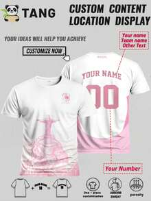 Brazil Statue Style Customized Men's Soccer Jersey & Customizable Name & Number & Crew Neck Soft Lightweight Sports Top & Training, Casual, Gift - Pink - View 2