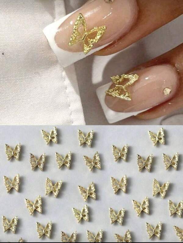 100 Stücke/50 Stücke/10 Stücke 3D Glitzer Schmetterling Nagelkunst Dekoration Gold Metall Schmetterling Nagel Dekoration Süße Nagel Accessoires DIY Nagel Edelsteine