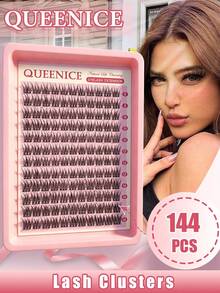 Queenice 144pcs D-Curl Natural Eyelash Extension Set, 8-14mm Soft & Thin Individual Cluster Lashes, Reusable Handmade Lightweight Comfortable Airy Lashes, Suitable For Daily Makeup, Dating, Wedding, Party, Holiday Gift And DIY - D - View 2