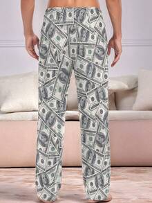 Men's Long Pajama Pants With Cartoon Dollar Pattern Print, Casual Comfortable Wearable Loungewear Bottoms - Multicolor - View 2