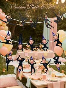 5/10/15件客製化照片與文字生日派對橫幅，自訂臉部體操派對橫幅附生日帽，獨特趣味鏤空裝飾，適合成人/青少年生日，黑色亮片趣味鏤空三角旗，適用30歲生日、單身女派對或主題Coquette生日橫幅 - 彩色 - 查看 1