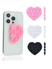 1pc Heart-Shaped Silicone Suction Cup Phone Holder Pad, Multi-Function Suction Wall Mount Bracket, Square Anti-Slip Phone Case Stand, Suitable For Most Phones, Ideal For Home And Outdoor Photography, Portable Movable Phone Holder - Love Donation - View 5